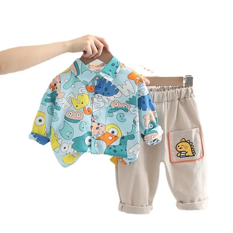 New Spring Baby Boys Clothing Formal Infant Gentleman Printe Shirt Pants 2Pcs/Set Kids Clothess Cotton Children Strips Suits Set