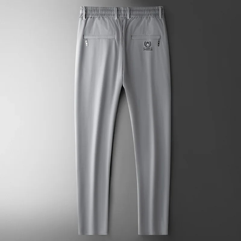 2024 Summer Soft Ice Silk Fabric Men's Thin Casual Pants Korean-style fashion Straight High Stretch Trousers Male Luxury Brand