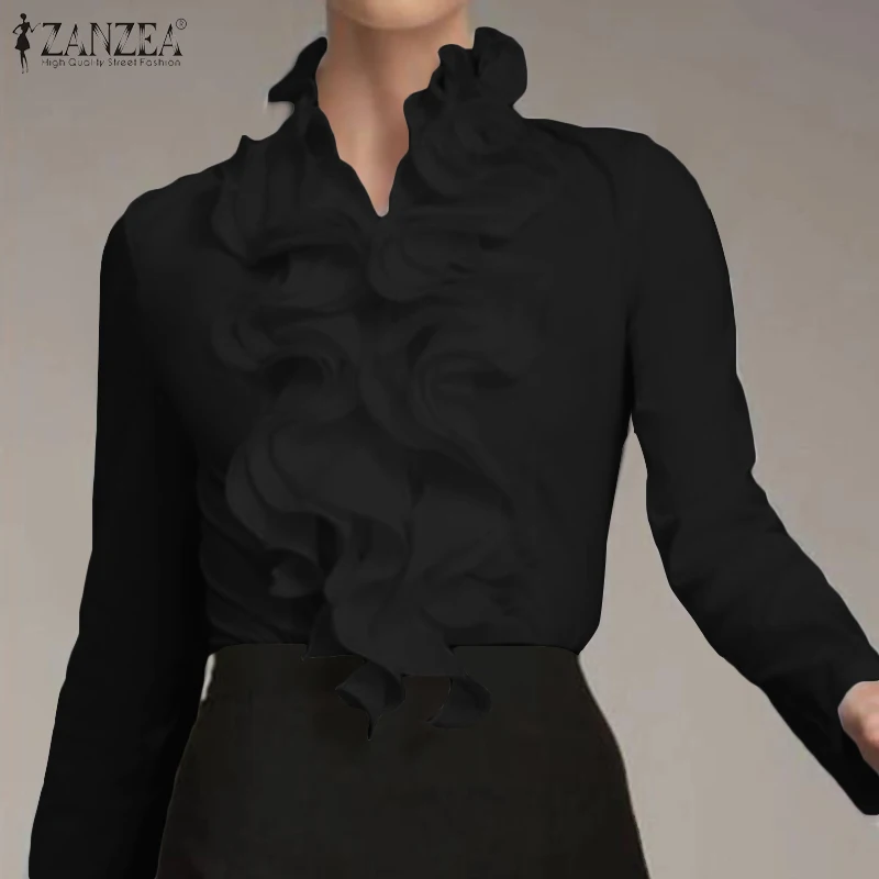 ZANZEA Spring Elegant Office Ruffles Shirts Women Long Sleeve Work Flounce Blouse Female Blusas Party Chemise Fashion Tunic Tops