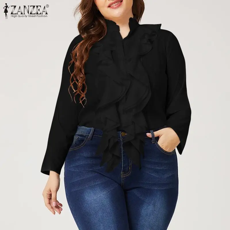 ZANZEA Spring Elegant Office Ruffles Shirts Women Long Sleeve Work Flounce Blouse Female Blusas Party Chemise Fashion Tunic Tops
