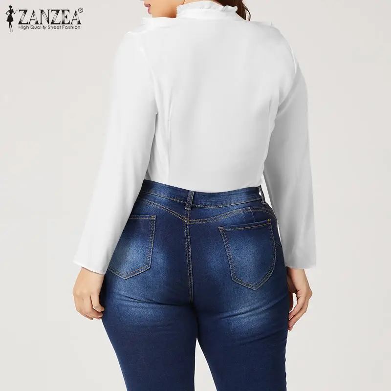 ZANZEA Spring Elegant Office Ruffles Shirts Women Long Sleeve Work Flounce Blouse Female Blusas Party Chemise Fashion Tunic Tops