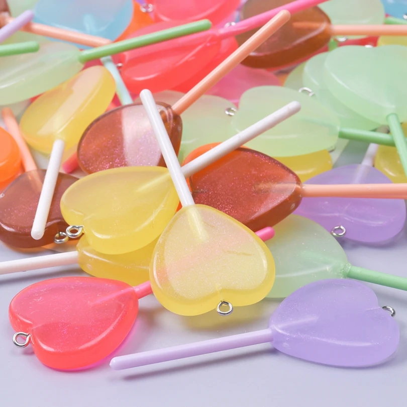 30/50/100pcs New Heart Lollipop Charms Colorful Resin Pendant For Jewelry Making Diy Earring Keychain Handmade Craft Accessories