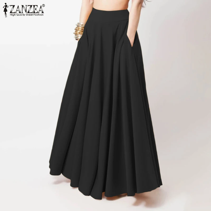 2024 ZANZEA Women Spring Sundress Fashion Maxi Skirts Elegant Long Party Vestidos Female High Waist Solid Robe Beach Faldas Saia