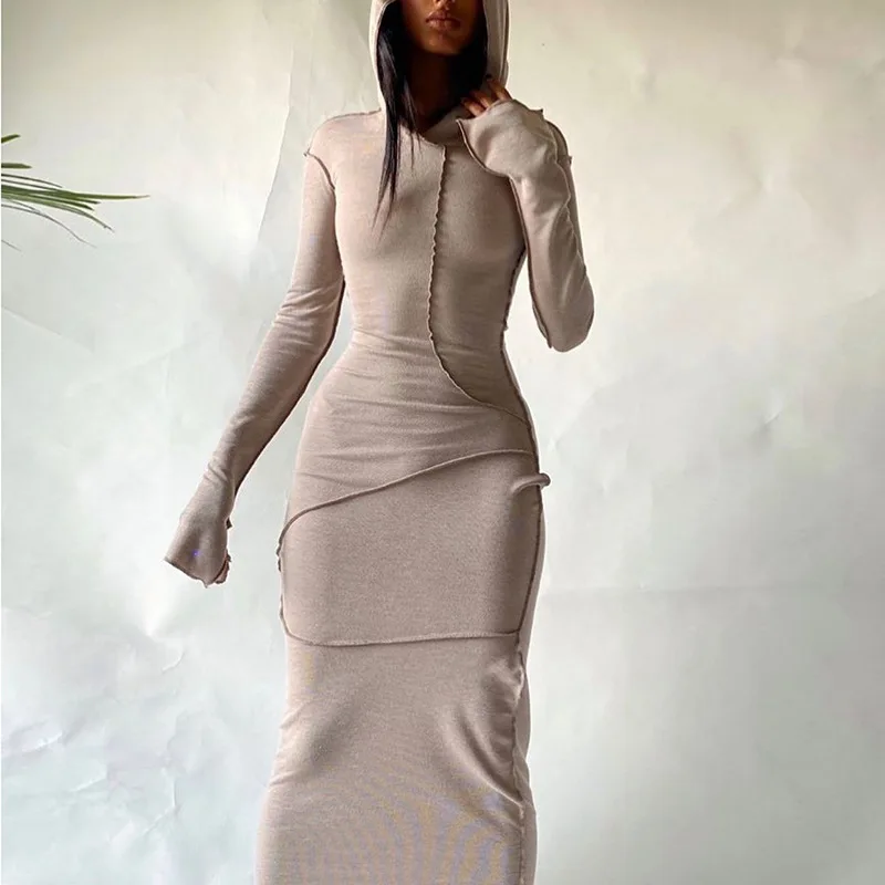 Dulzura Women 2024 Autumn Winter Fashion Long Sleeve Streetwear Bodycon Black Long Dress Wholesale Items For Business