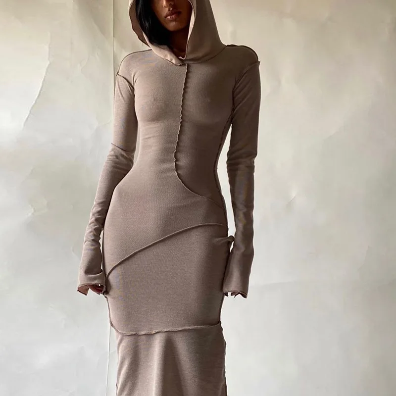 Dulzura Women 2024 Autumn Winter Fashion Long Sleeve Streetwear Bodycon Black Long Dress Wholesale Items For Business