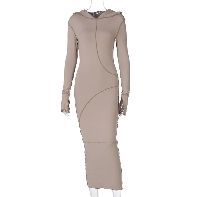 Dulzura Women 2024 Autumn Winter Fashion Long Sleeve Streetwear Bodycon Black Long Dress Wholesale Items For Business