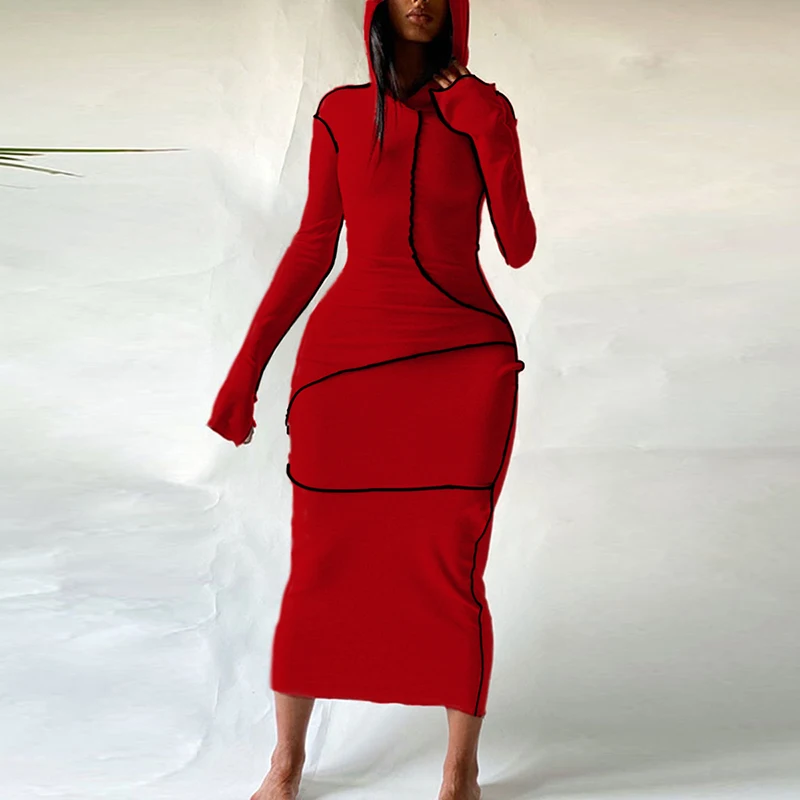 Dulzura Women 2024 Autumn Winter Fashion Long Sleeve Streetwear Bodycon Black Long Dress Wholesale Items For Business