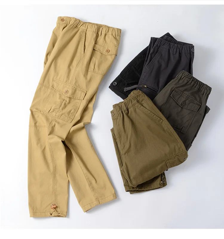 High Quality Men's Pants Elastic Waist Cargo Large Size Cotton Pants Multi-Pocket Trousers Sports Training Work Pants