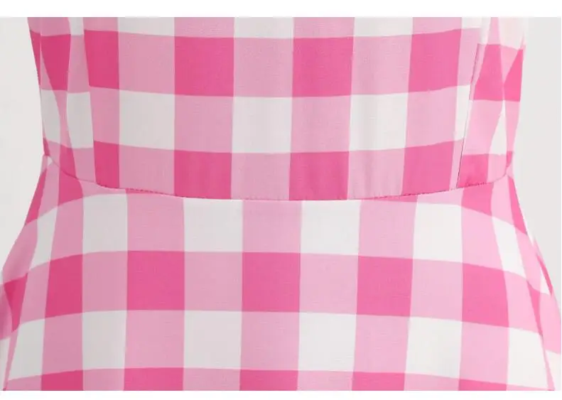 Women's Fashion Dress Pink Plaid Party Evening Dress Summer Sexy Halter Retro Lady Look Slimmer Swing Dress