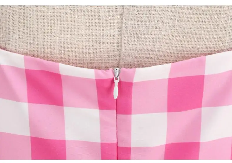 Women's Fashion Dress Pink Plaid Party Evening Dress Summer Sexy Halter Retro Lady Look Slimmer Swing Dress