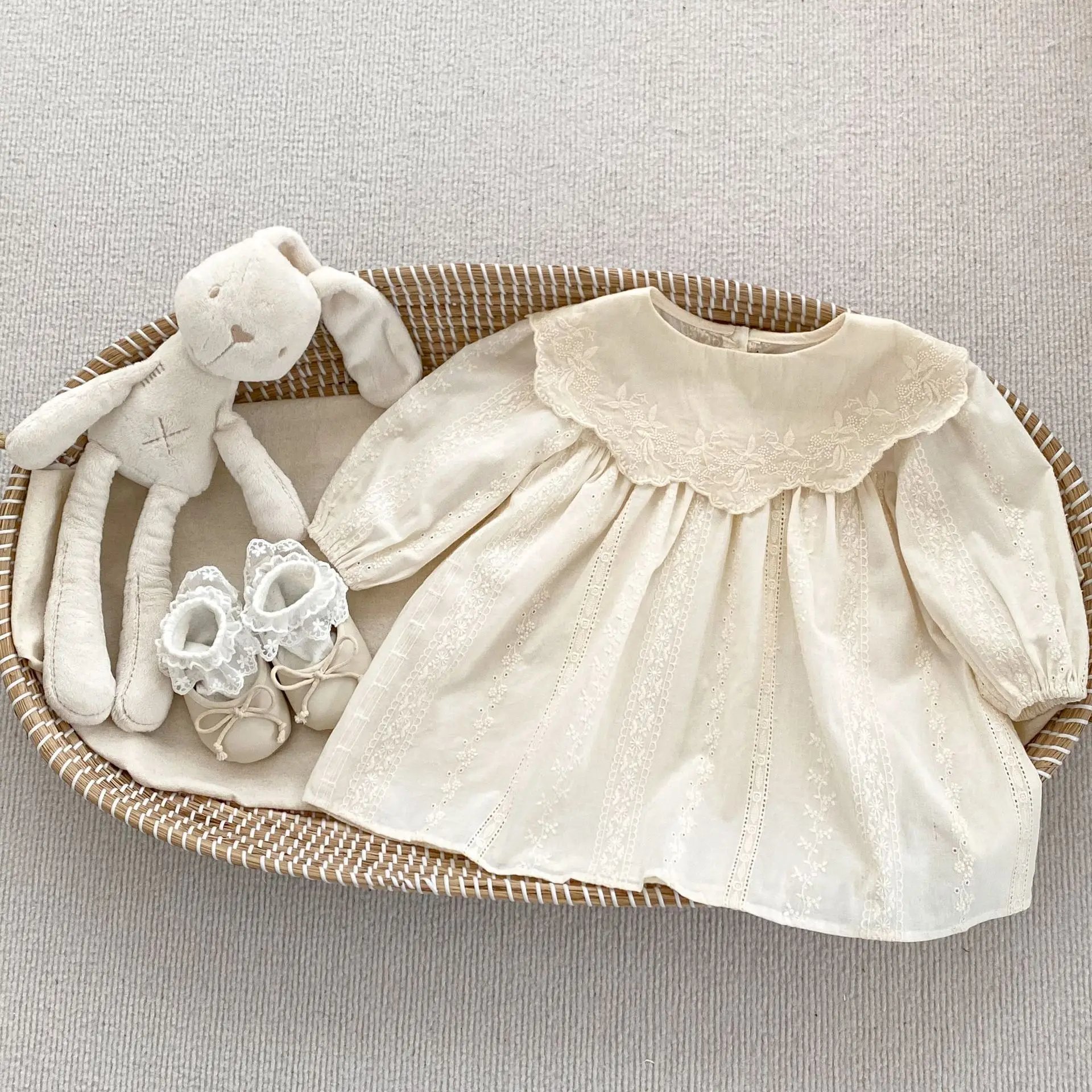2026 Autumn Princess Infant Baby Girl Bodysuit Sisters Dress Flower Embroidery Dress For Infant Sibling Girls Toddler Outfit