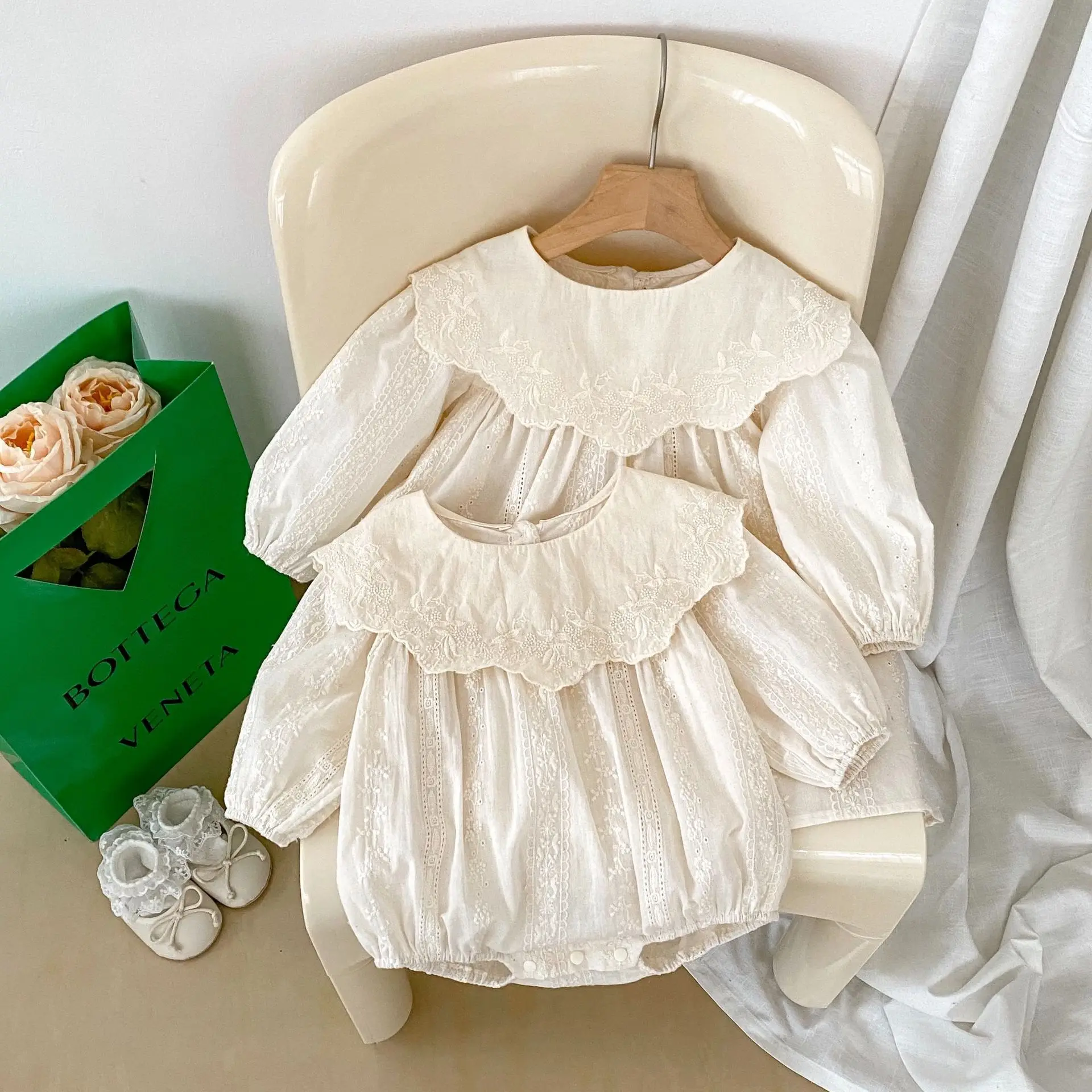 2026 Autumn Princess Infant Baby Girl Bodysuit Sisters Dress Flower Embroidery Dress For Infant Sibling Girls Toddler Outfit