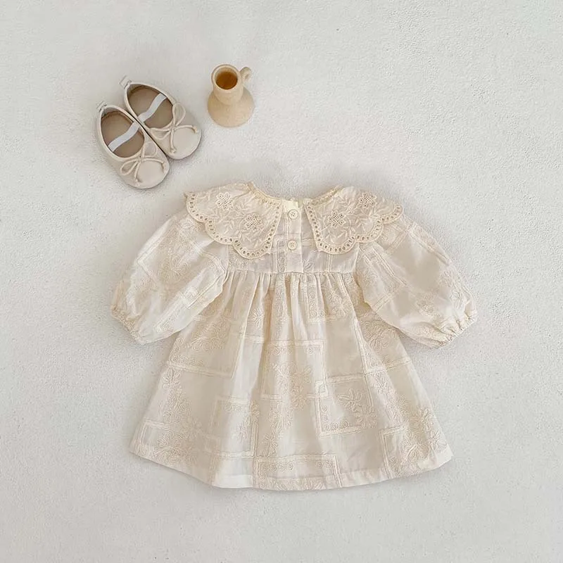 2026 Autumn Princess Infant Baby Girl Bodysuit Sisters Dress Flower Embroidery Dress For Infant Sibling Girls Toddler Outfit