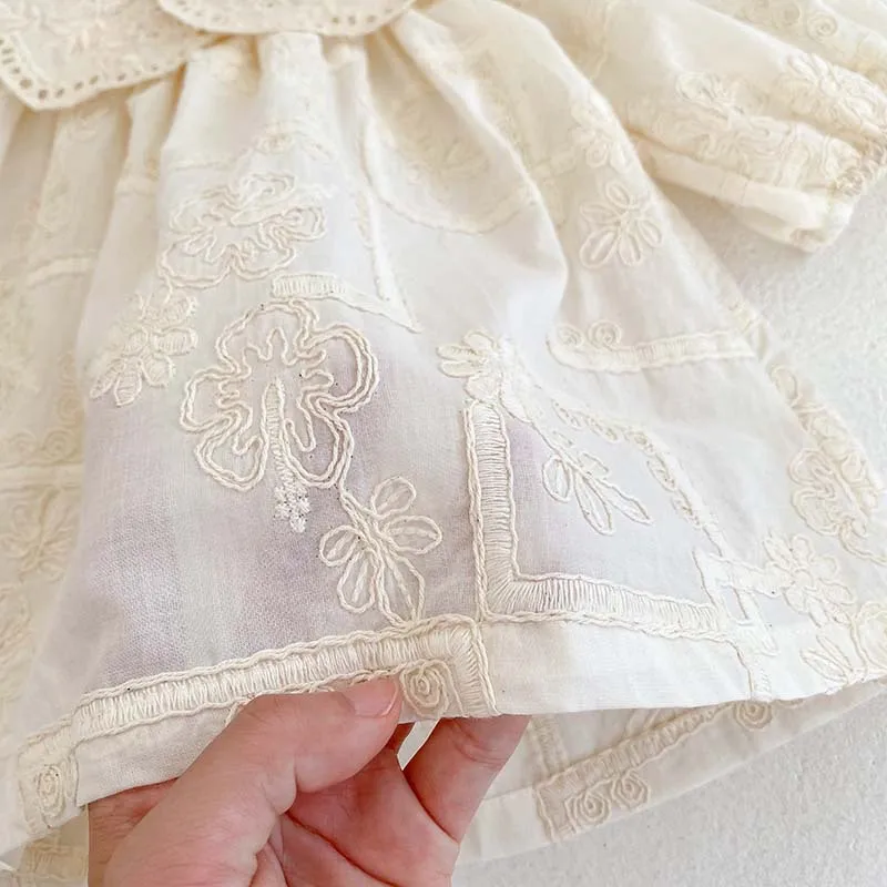 2026 Autumn Princess Infant Baby Girl Bodysuit Sisters Dress Flower Embroidery Dress For Infant Sibling Girls Toddler Outfit