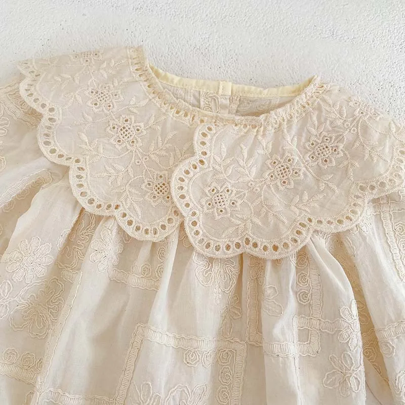 2026 Autumn Princess Infant Baby Girl Bodysuit Sisters Dress Flower Embroidery Dress For Infant Sibling Girls Toddler Outfit
