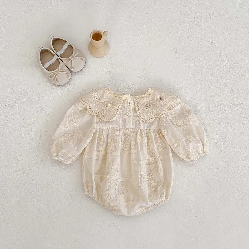 2026 Autumn Princess Infant Baby Girl Bodysuit Sisters Dress Flower Embroidery Dress For Infant Sibling Girls Toddler Outfit