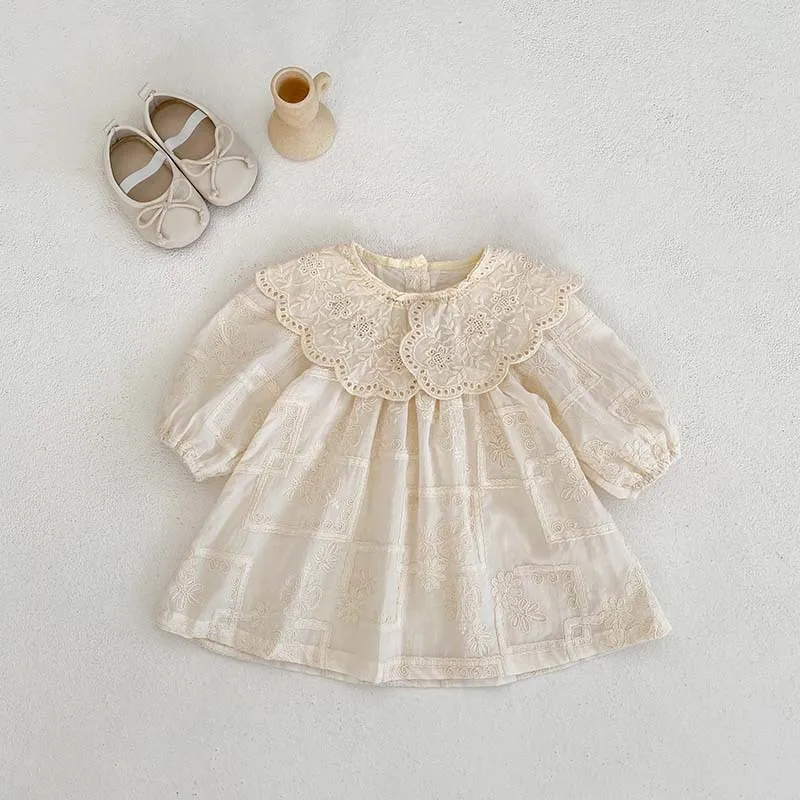 2026 Autumn Princess Infant Baby Girl Bodysuit Sisters Dress Flower Embroidery Dress For Infant Sibling Girls Toddler Outfit
