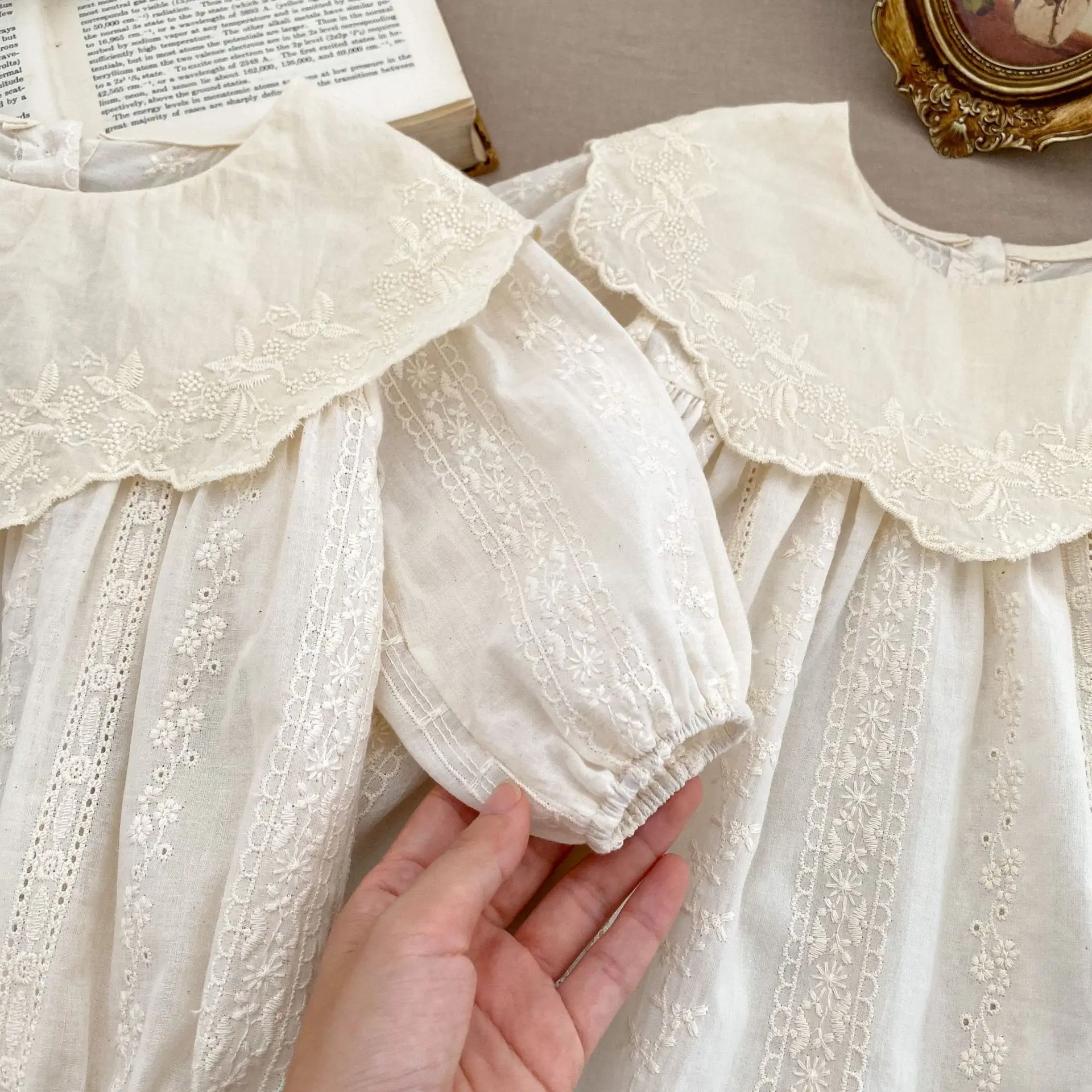 2026 Autumn Princess Infant Baby Girl Bodysuit Sisters Dress Flower Embroidery Dress For Infant Sibling Girls Toddler Outfit