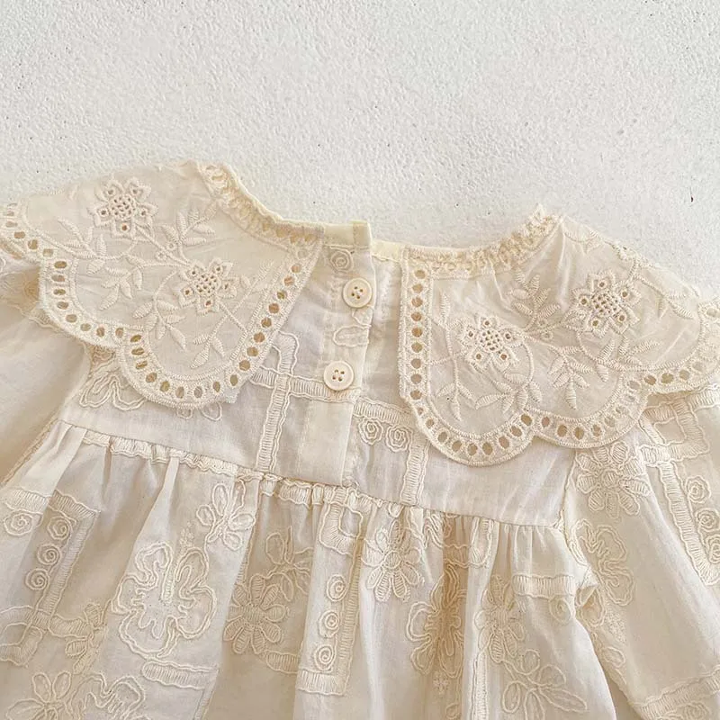 2026 Autumn Princess Infant Baby Girl Bodysuit Sisters Dress Flower Embroidery Dress For Infant Sibling Girls Toddler Outfit