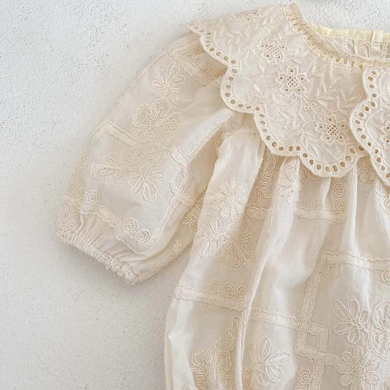 2026 Autumn Princess Infant Baby Girl Bodysuit Sisters Dress Flower Embroidery Dress For Infant Sibling Girls Toddler Outfit