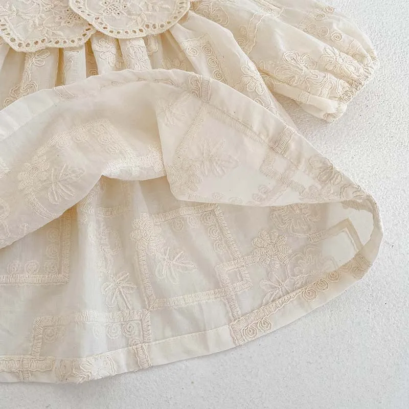2026 Autumn Princess Infant Baby Girl Bodysuit Sisters Dress Flower Embroidery Dress For Infant Sibling Girls Toddler Outfit