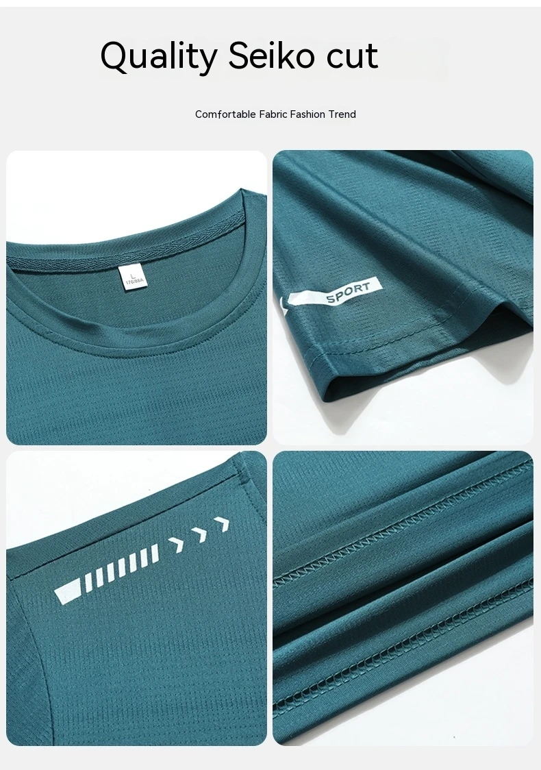 Summer ice silk short sleeved T-shirt for men and women, quick drying and breathable sports top, outdoor running duanT