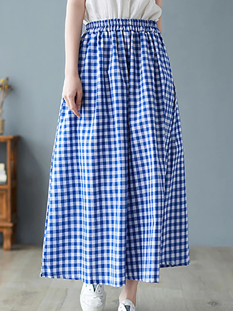 2024 Spring Elegant Woman Dress Plaid Pants Thin Cotton Linen Wide Leg Trousers Women High Waist Baggy Jogger Pants Sweatpants
