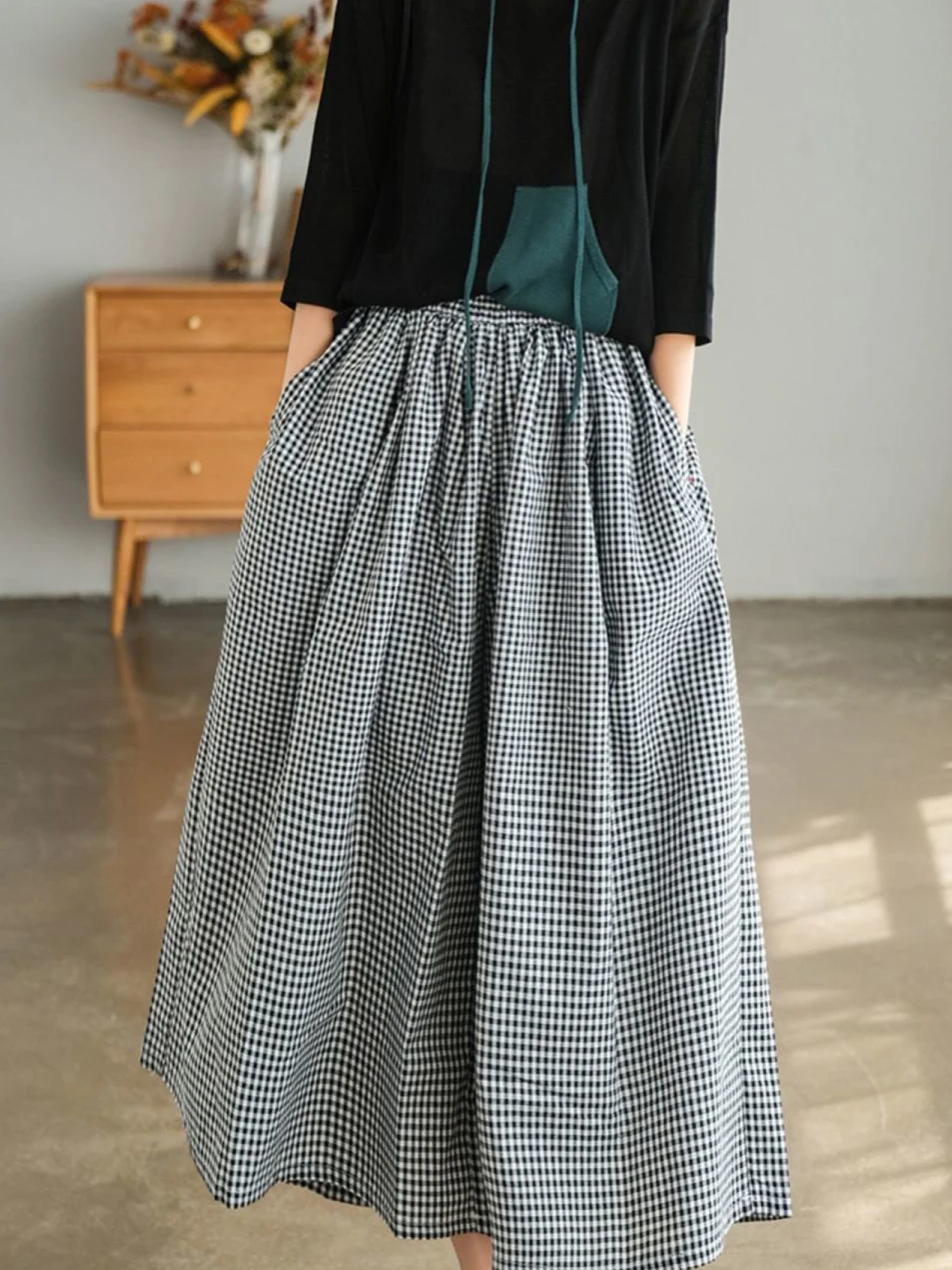 2024 Spring Elegant Woman Dress Plaid Pants Thin Cotton Linen Wide Leg Trousers Women High Waist Baggy Jogger Pants Sweatpants