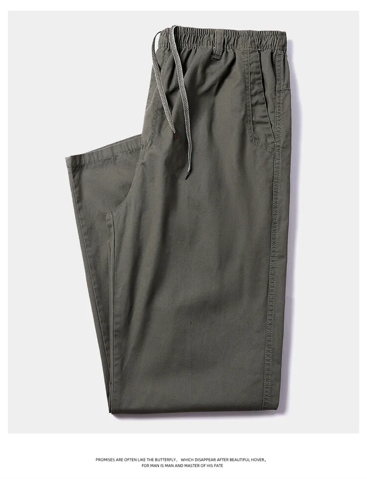 Men's Straight Cargo Trousers, Casual Pants, Monochromatic, Plus Size, M-6XL, Elastic Waist, 100% Cotton, Ninth Pants, 2024 New