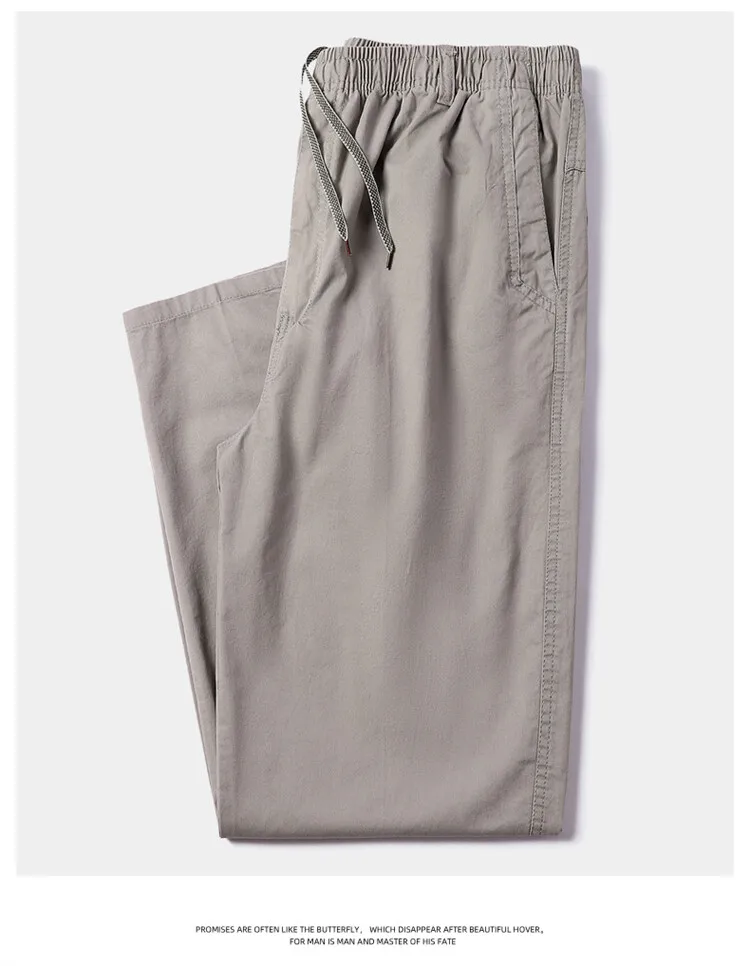 Men's Straight Cargo Trousers, Casual Pants, Monochromatic, Plus Size, M-6XL, Elastic Waist, 100% Cotton, Ninth Pants, 2024 New