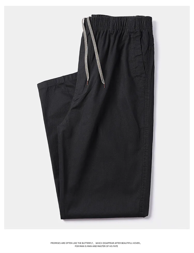 Men's Straight Cargo Trousers, Casual Pants, Monochromatic, Plus Size, M-6XL, Elastic Waist, 100% Cotton, Ninth Pants, 2024 New
