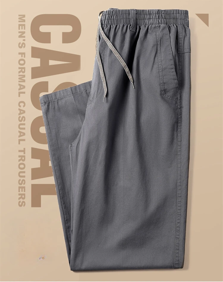 Men's Straight Cargo Trousers, Casual Pants, Monochromatic, Plus Size, M-6XL, Elastic Waist, 100% Cotton, Ninth Pants, 2024 New