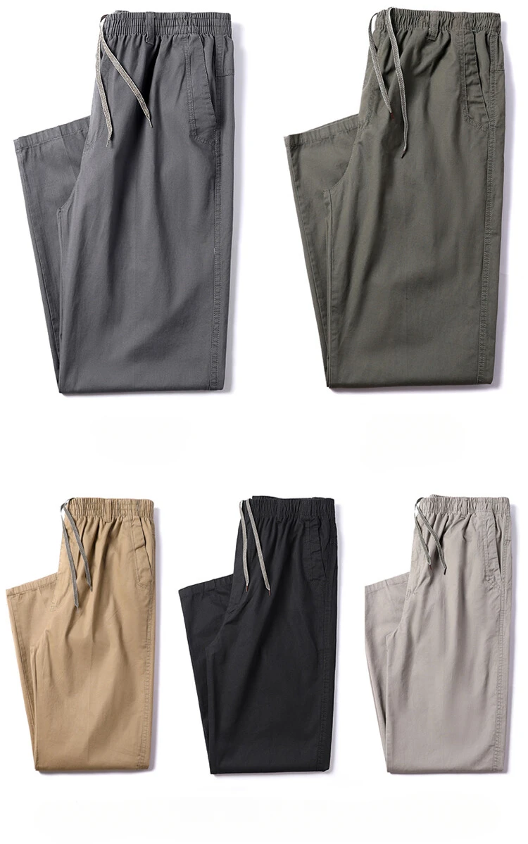 Men's Straight Cargo Trousers, Casual Pants, Monochromatic, Plus Size, M-6XL, Elastic Waist, 100% Cotton, Ninth Pants, 2024 New