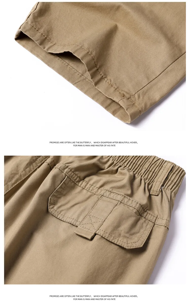 Men's Straight Cargo Trousers, Casual Pants, Monochromatic, Plus Size, M-6XL, Elastic Waist, 100% Cotton, Ninth Pants, 2024 New