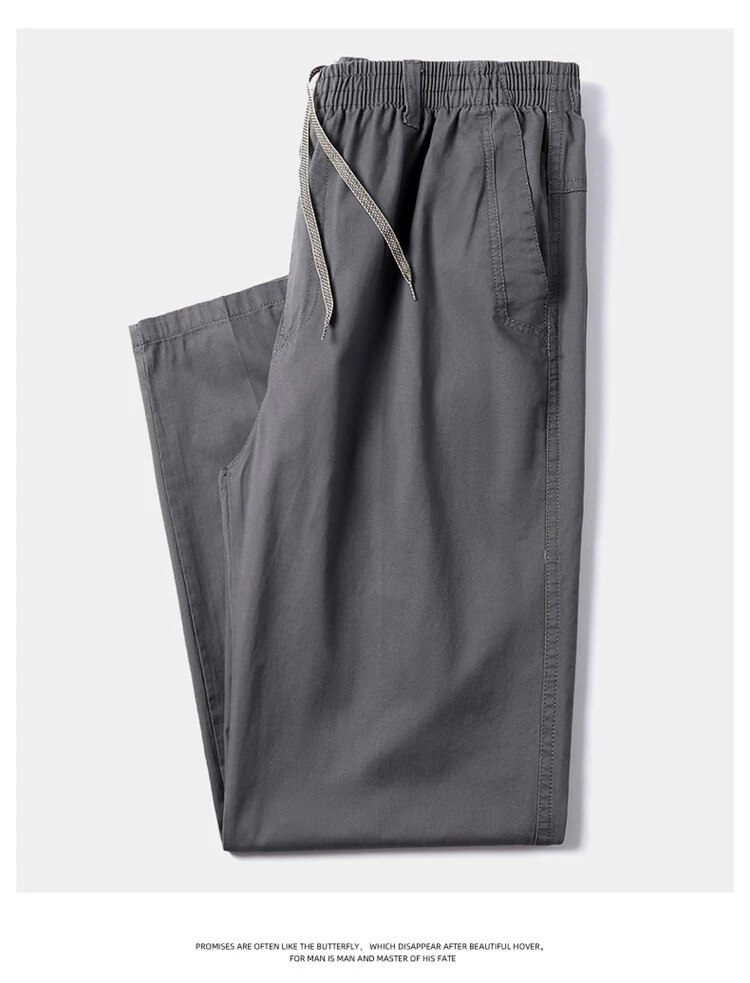 Men's Straight Cargo Trousers, Casual Pants, Monochromatic, Plus Size, M-6XL, Elastic Waist, 100% Cotton, Ninth Pants, 2024 New
