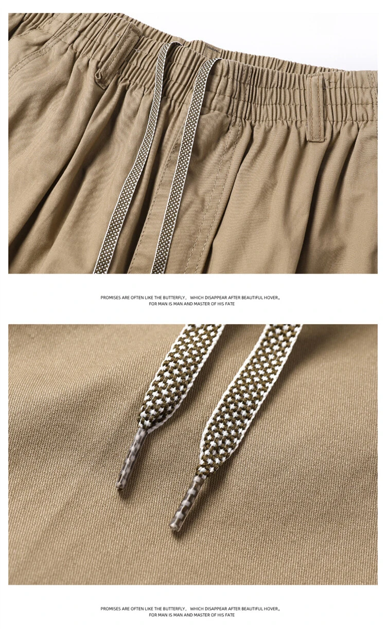 Men's Straight Cargo Trousers, Casual Pants, Monochromatic, Plus Size, M-6XL, Elastic Waist, 100% Cotton, Ninth Pants, 2024 New