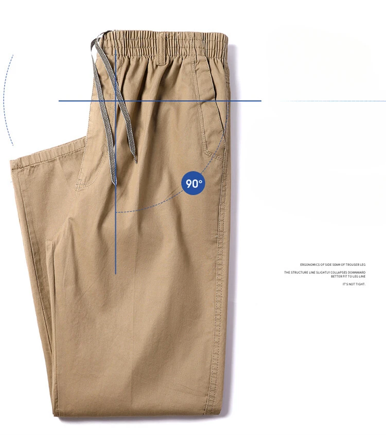 Men's Straight Cargo Trousers, Casual Pants, Monochromatic, Plus Size, M-6XL, Elastic Waist, 100% Cotton, Ninth Pants, 2024 New