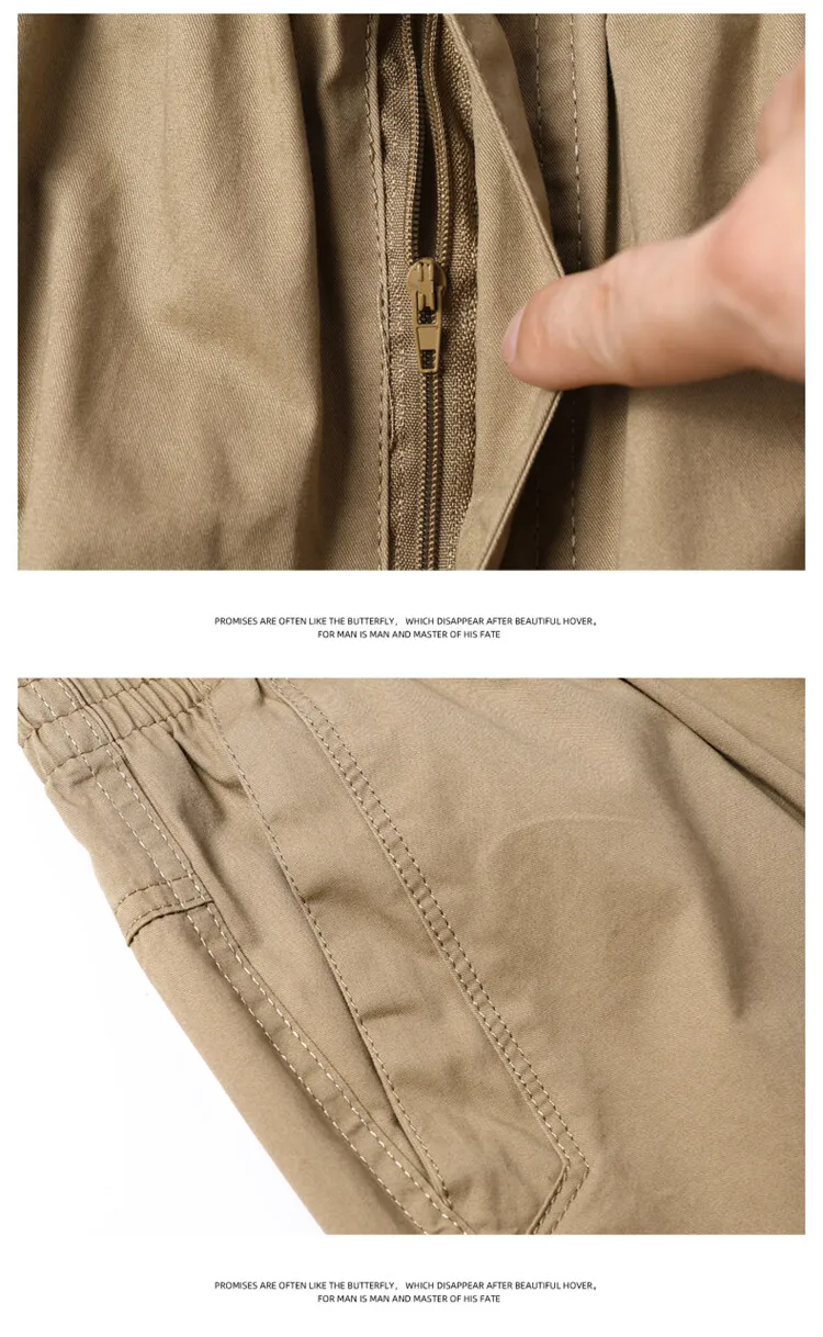 Men's Straight Cargo Trousers, Casual Pants, Monochromatic, Plus Size, M-6XL, Elastic Waist, 100% Cotton, Ninth Pants, 2024 New