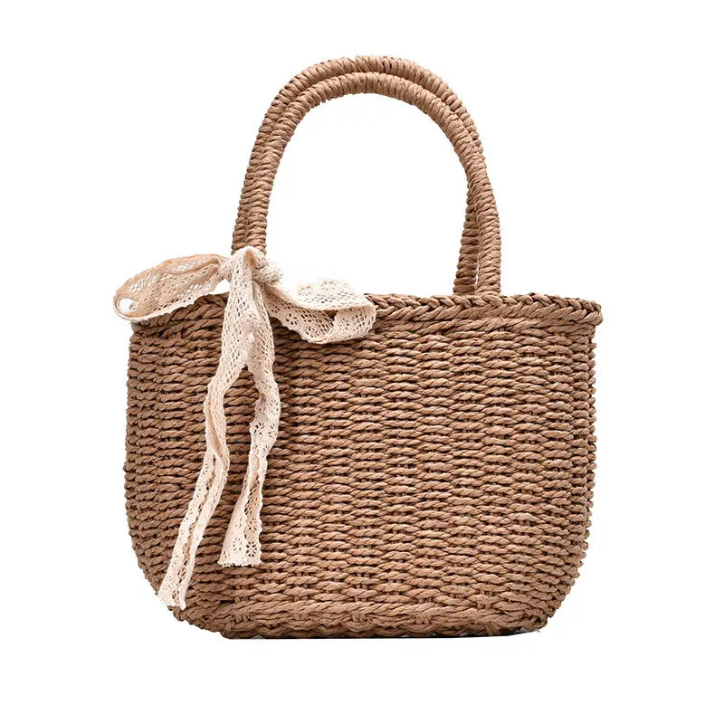 Simple Design Straw Handbags For Women Handmade Bohemian Style Beach Bag Summer Fashion Pack Bucket Bag Purse Totes
