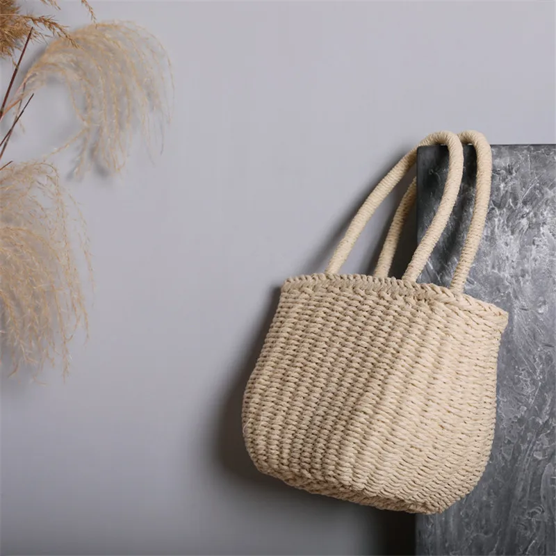 Simple Design Straw Handbags For Women Handmade Bohemian Style Beach Bag Summer Fashion Pack Bucket Bag Purse Totes