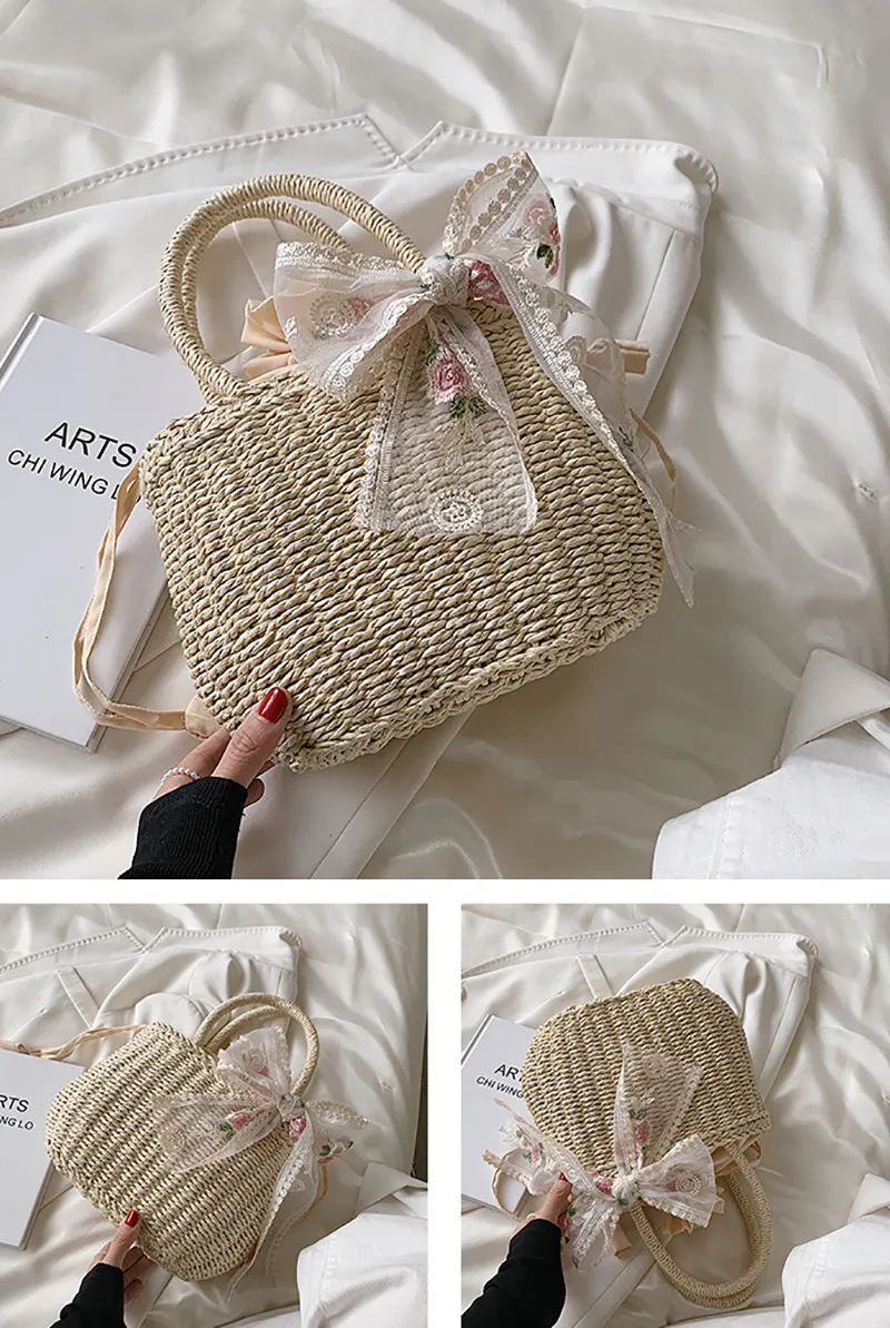 Simple Design Straw Handbags For Women Handmade Bohemian Style Beach Bag Summer Fashion Pack Bucket Bag Purse Totes