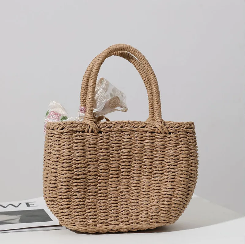 Simple Design Straw Handbags For Women Handmade Bohemian Style Beach Bag Summer Fashion Pack Bucket Bag Purse Totes