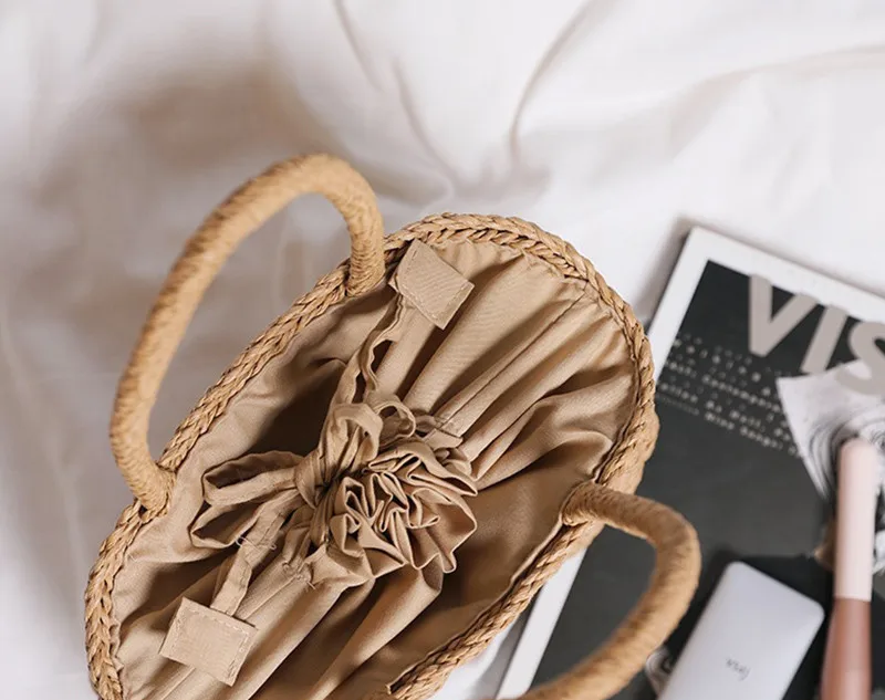 Simple Design Straw Handbags For Women Handmade Bohemian Style Beach Bag Summer Fashion Pack Bucket Bag Purse Totes
