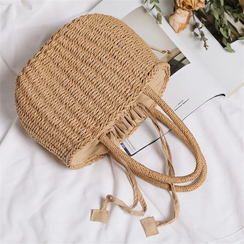 Simple Design Straw Handbags For Women Handmade Bohemian Style Beach Bag Summer Fashion Pack Bucket Bag Purse Totes
