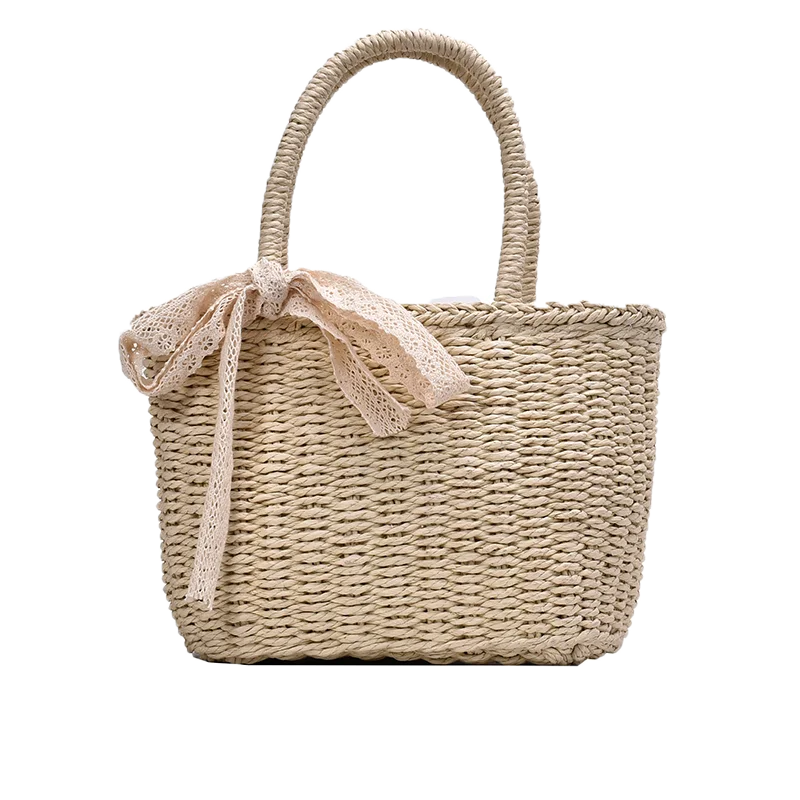 Simple Design Straw Handbags For Women Handmade Bohemian Style Beach Bag Summer Fashion Pack Bucket Bag Purse Totes