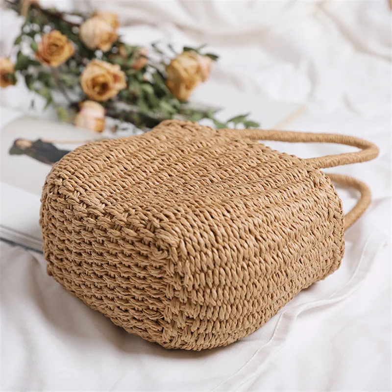Simple Design Straw Handbags For Women Handmade Bohemian Style Beach Bag Summer Fashion Pack Bucket Bag Purse Totes