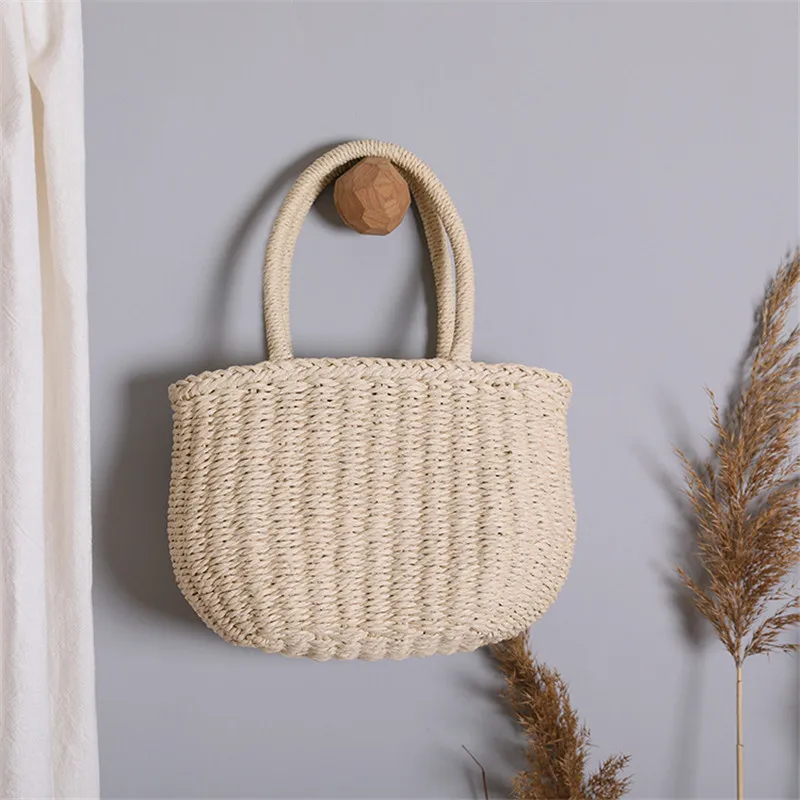 Simple Design Straw Handbags For Women Handmade Bohemian Style Beach Bag Summer Fashion Pack Bucket Bag Purse Totes