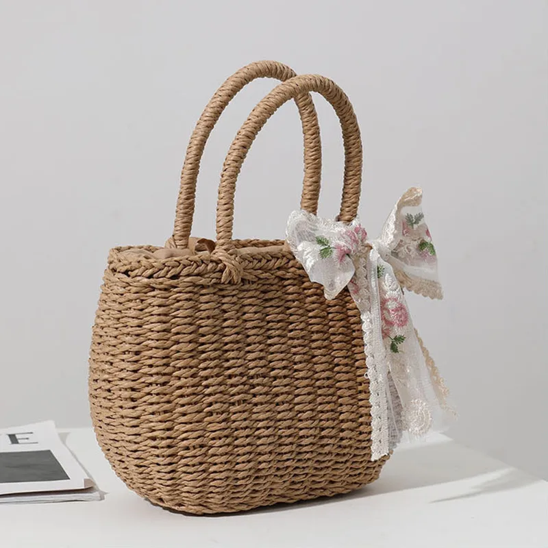 Simple Design Straw Handbags For Women Handmade Bohemian Style Beach Bag Summer Fashion Pack Bucket Bag Purse Totes