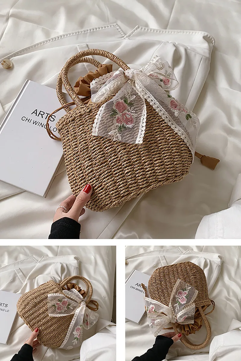 Simple Design Straw Handbags For Women Handmade Bohemian Style Beach Bag Summer Fashion Pack Bucket Bag Purse Totes