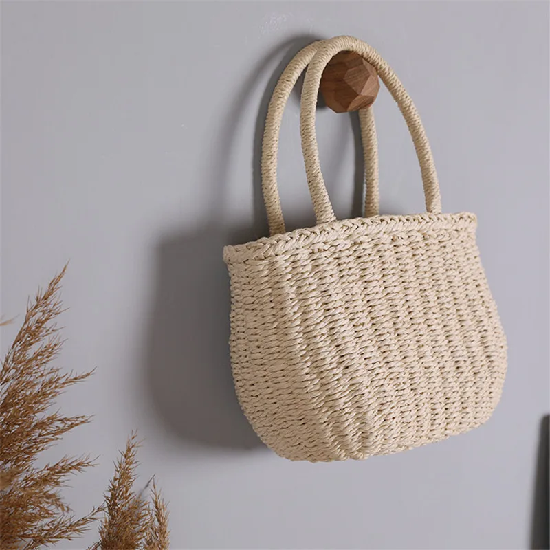 Simple Design Straw Handbags For Women Handmade Bohemian Style Beach Bag Summer Fashion Pack Bucket Bag Purse Totes